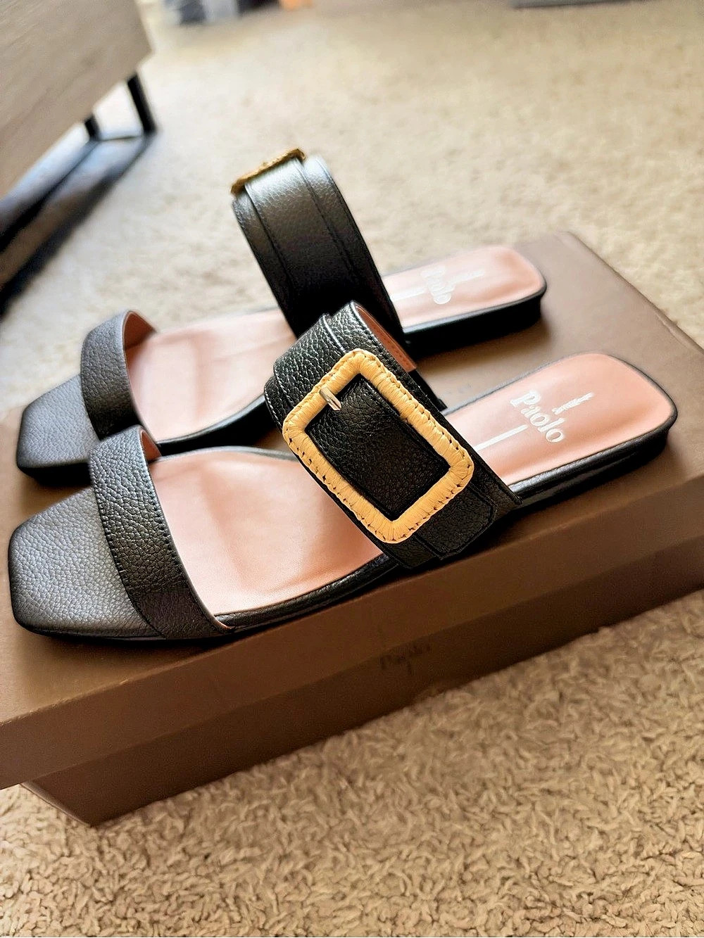 Paolo Daniela-L Black Buckle Slide Sandals US 7.5 M